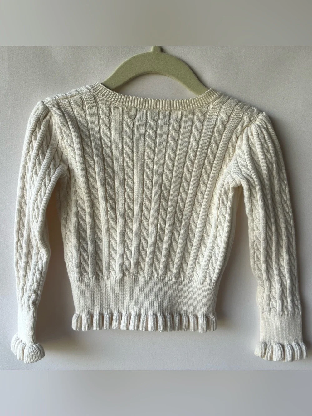 Ralph Lauren Girls 2T Ivory Cable Knit Cardigan Sweater Ruffle Hem